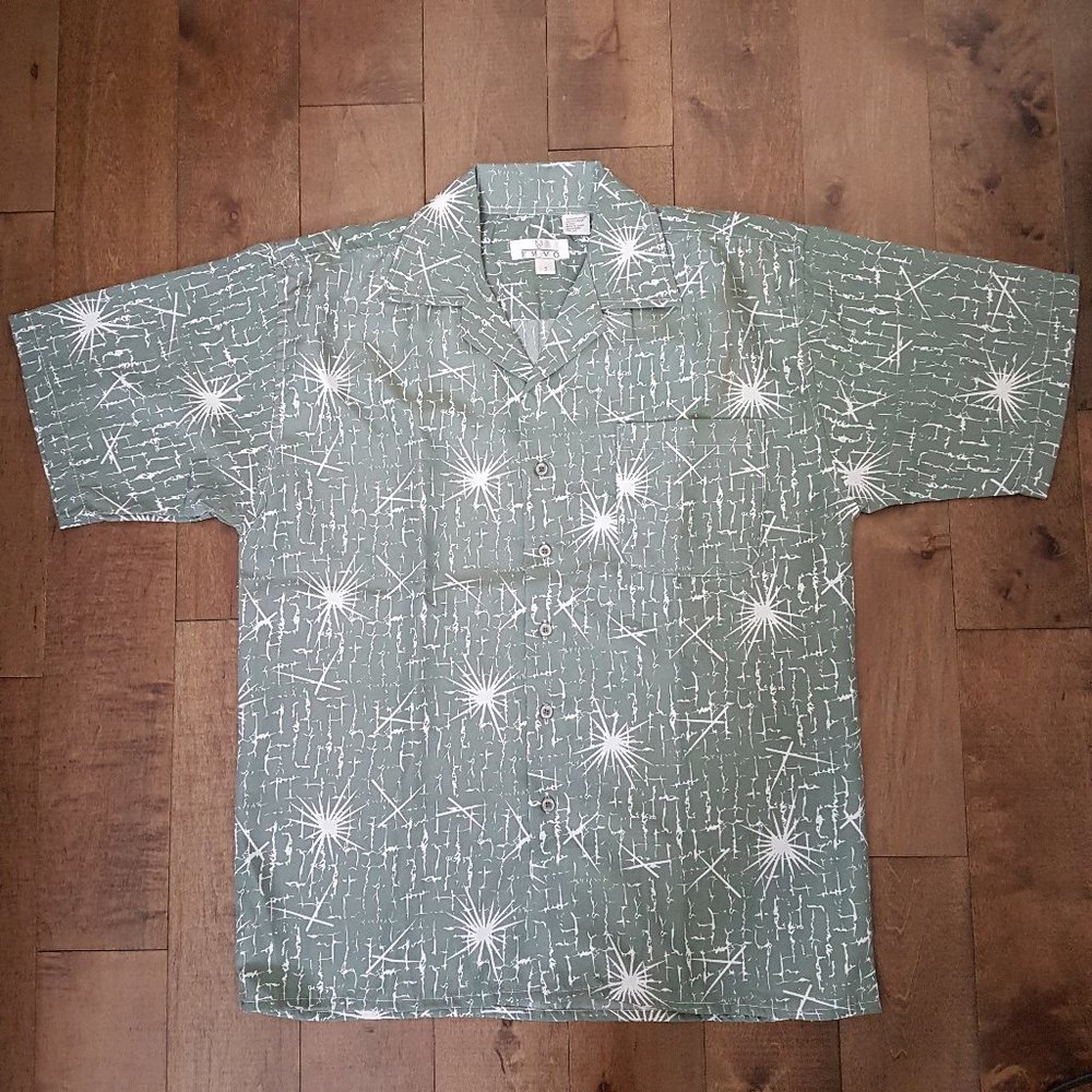 EMVO Men Green/White Print Shirt, S - NEW